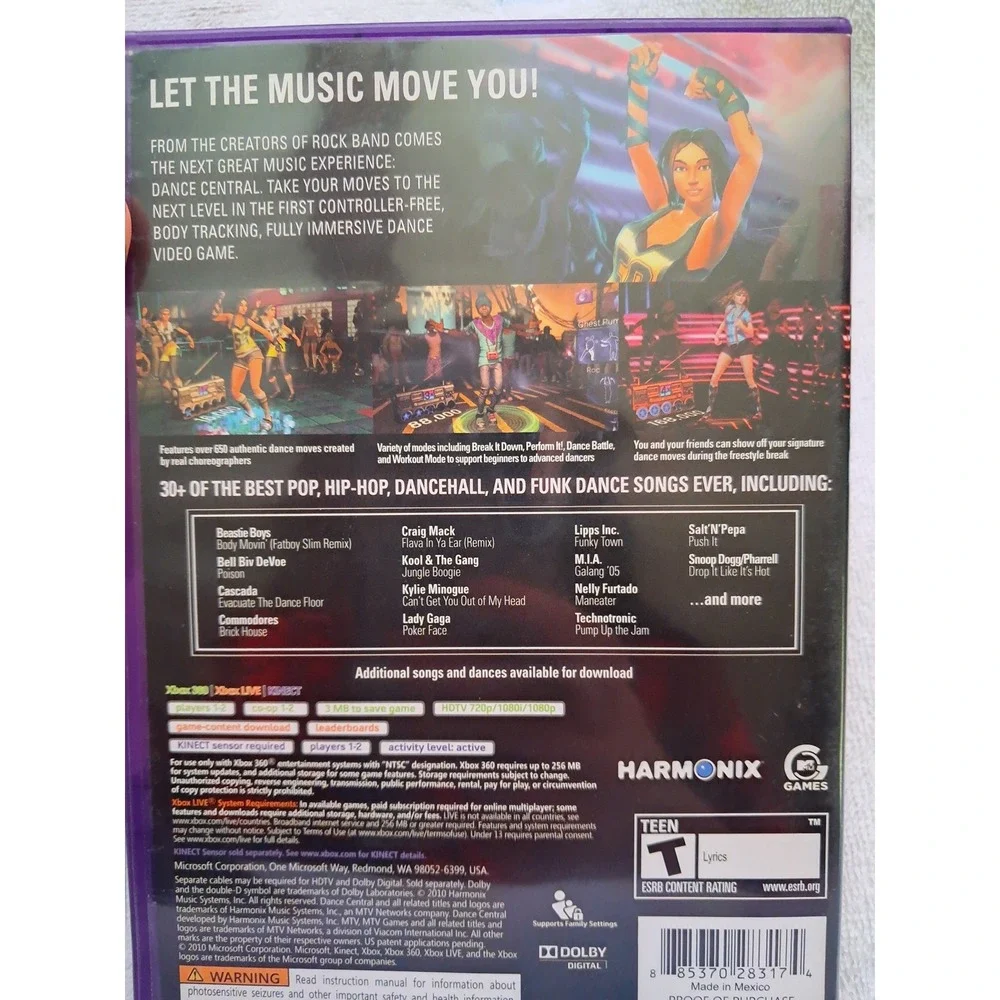 Dance Central Xbox 360 Kinect Game Harmonix NTSC Complete with Manual